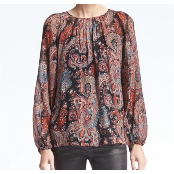 Banana Republic x Oliva Palermo Womens Sheer Paisley Blouse-XS - Picture 3 of 10